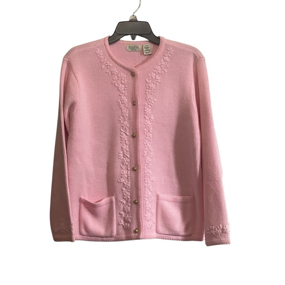 Essential Elements Pink Cardigan Sweater Med Petite Acrylic Button Grandmacore